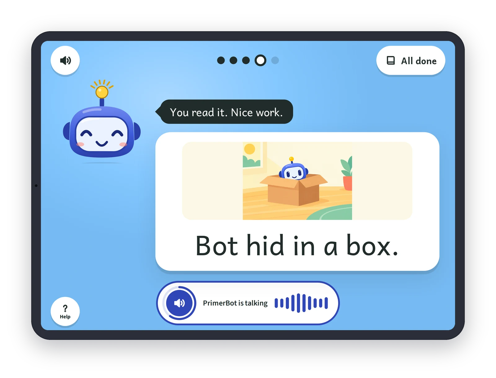 Child app on iPad: a short story page with its picture revealed after reading