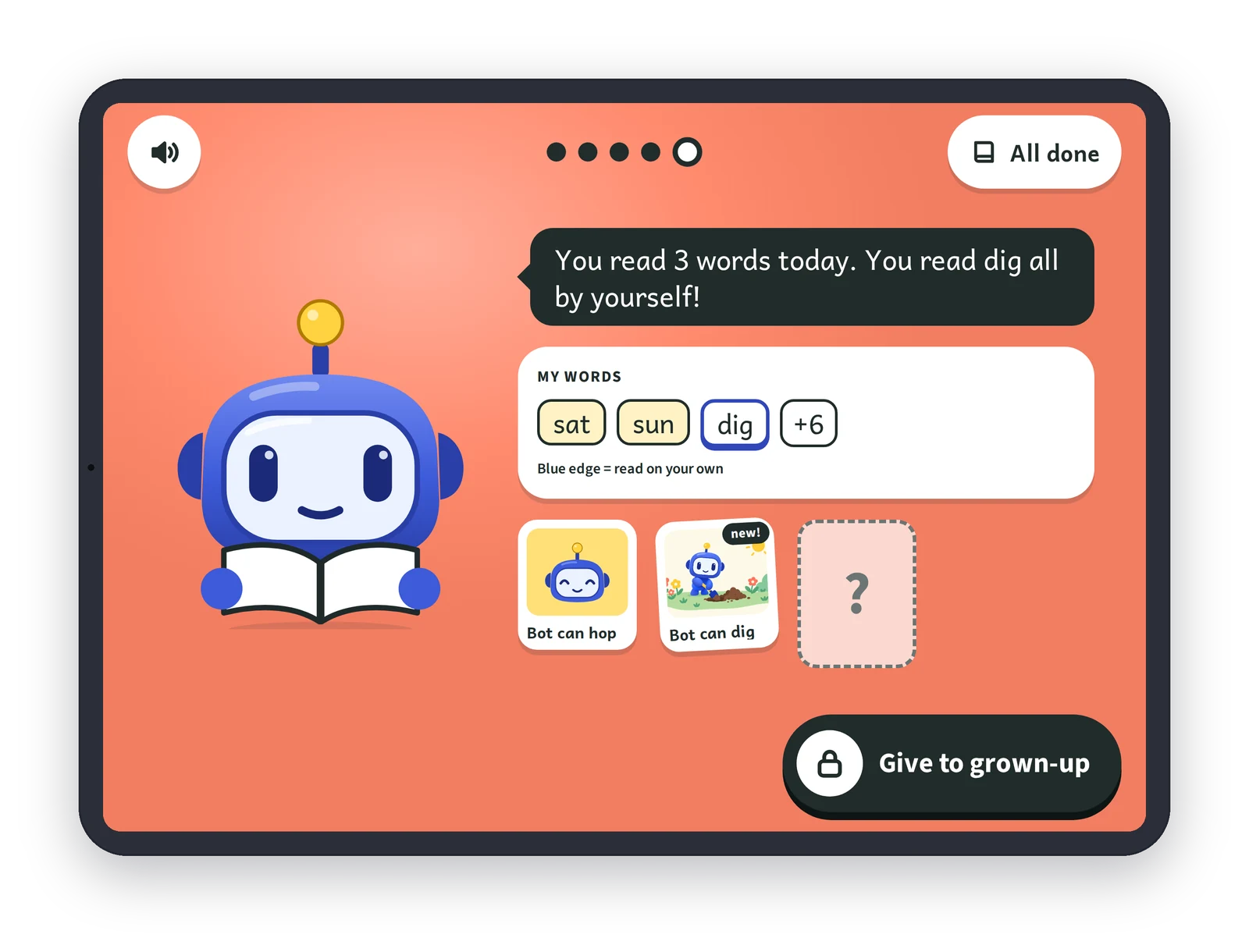 Child app on iPad: wrap-up with My words and the story shelf
